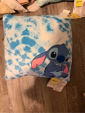 Disney Stitch Blue & White Tie-Dye Accent Pillow with Pink Ear Accents